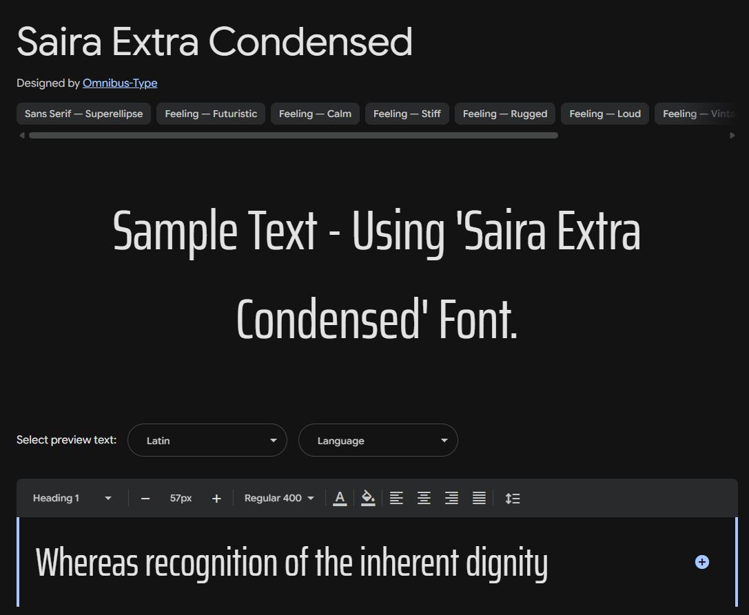 Image sample preview for text using Saira Extra Condensed font family