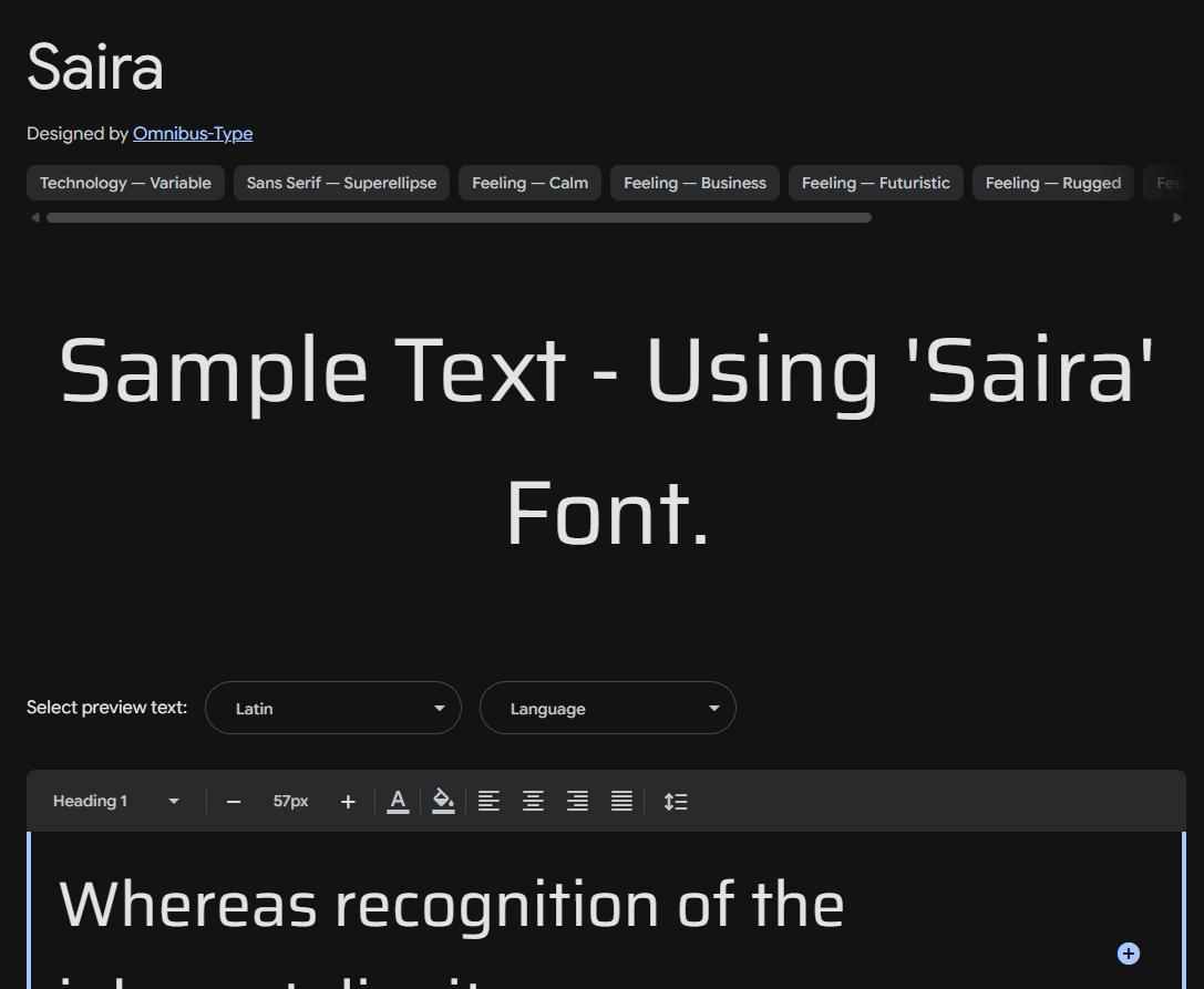 Image sample preview for text using Saira font family