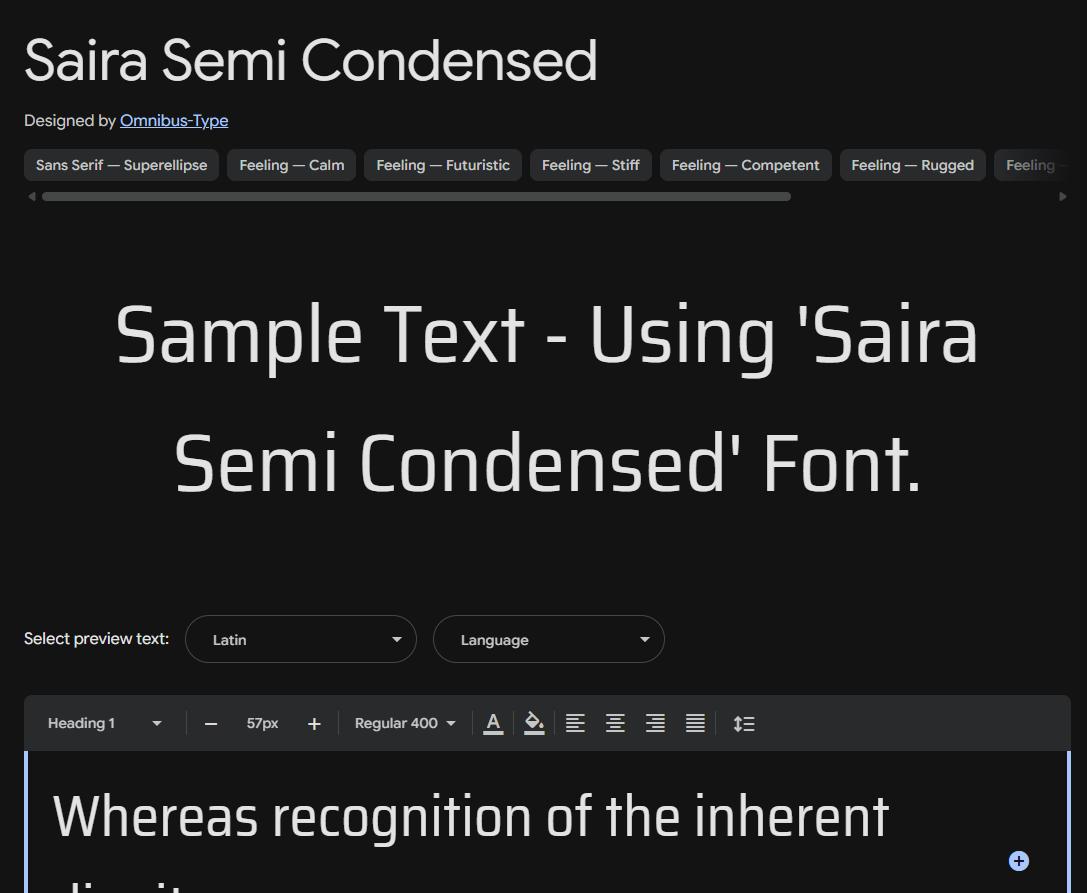 Image sample preview for text using Saira Semi Condensed font family