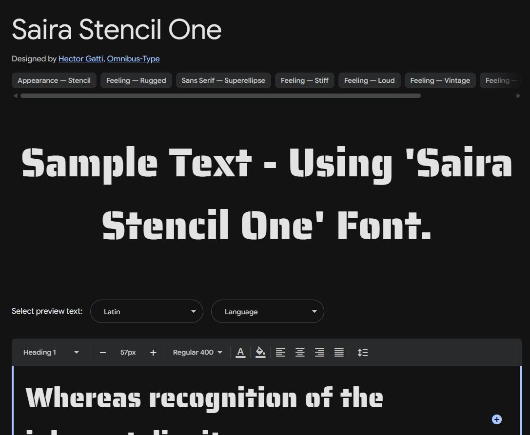 Image sample preview for text using Saira Stencil One font family