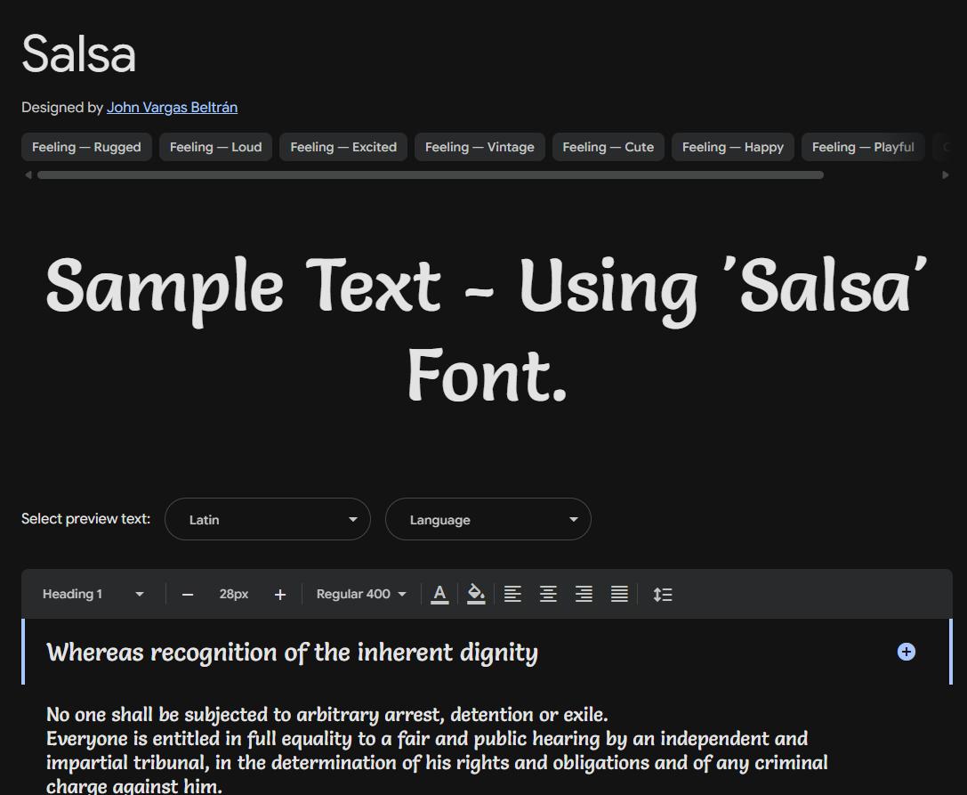 Image sample preview for text using Salsa font family