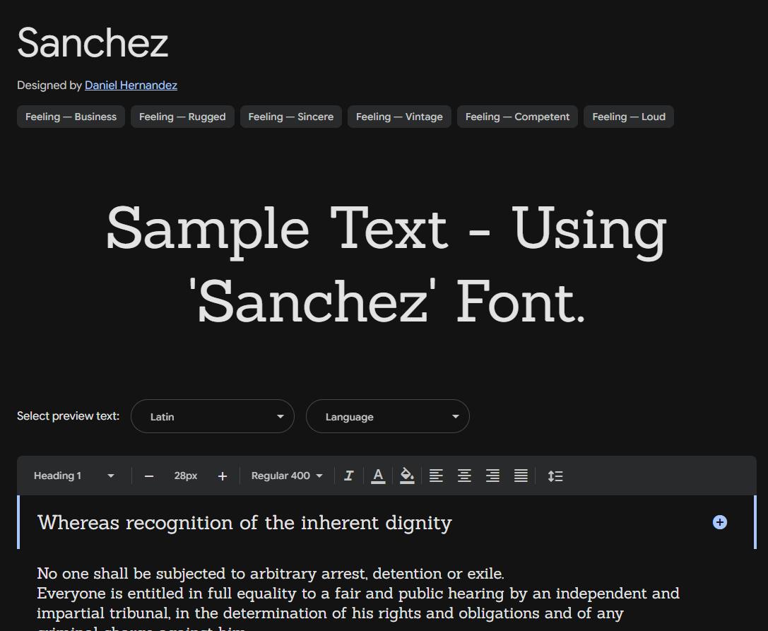 Image sample preview for text using Sanchez font family
