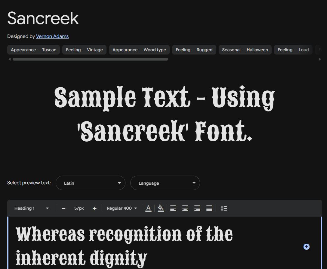 Image sample preview for text using Sancreek font family