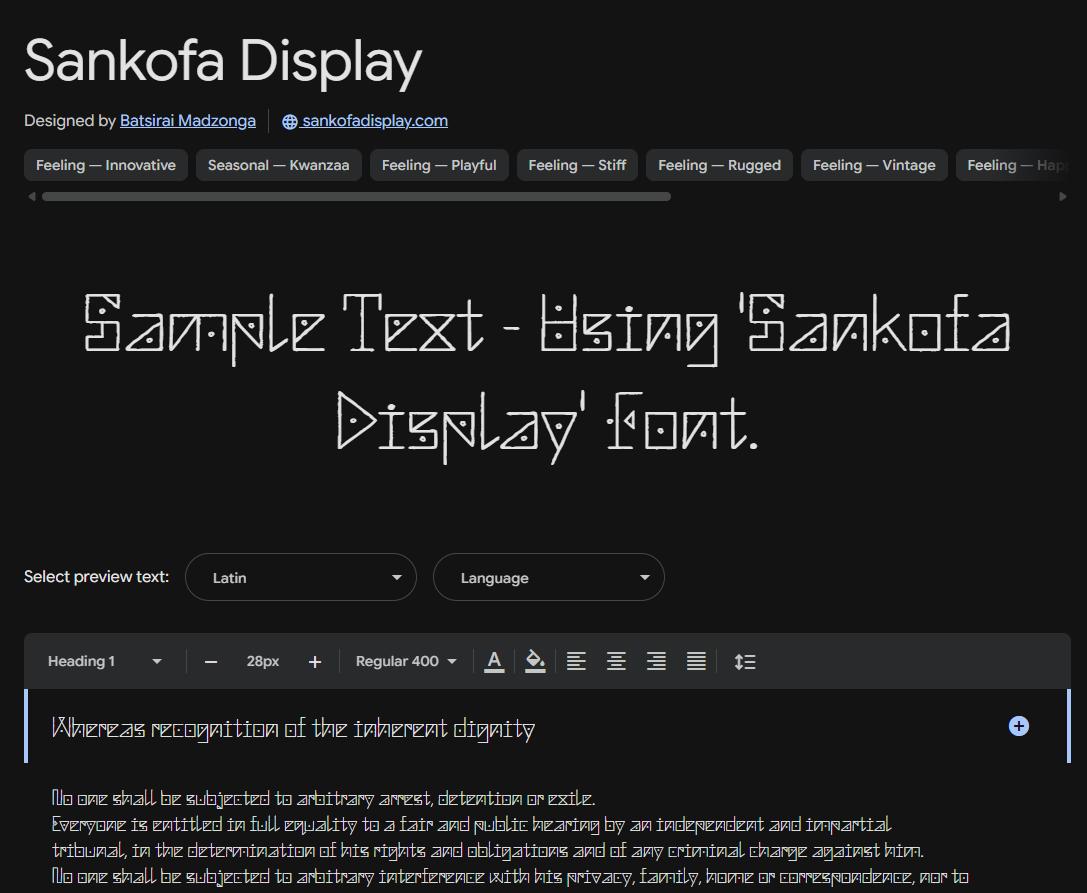Image sample preview for text using Sankofa Display font family