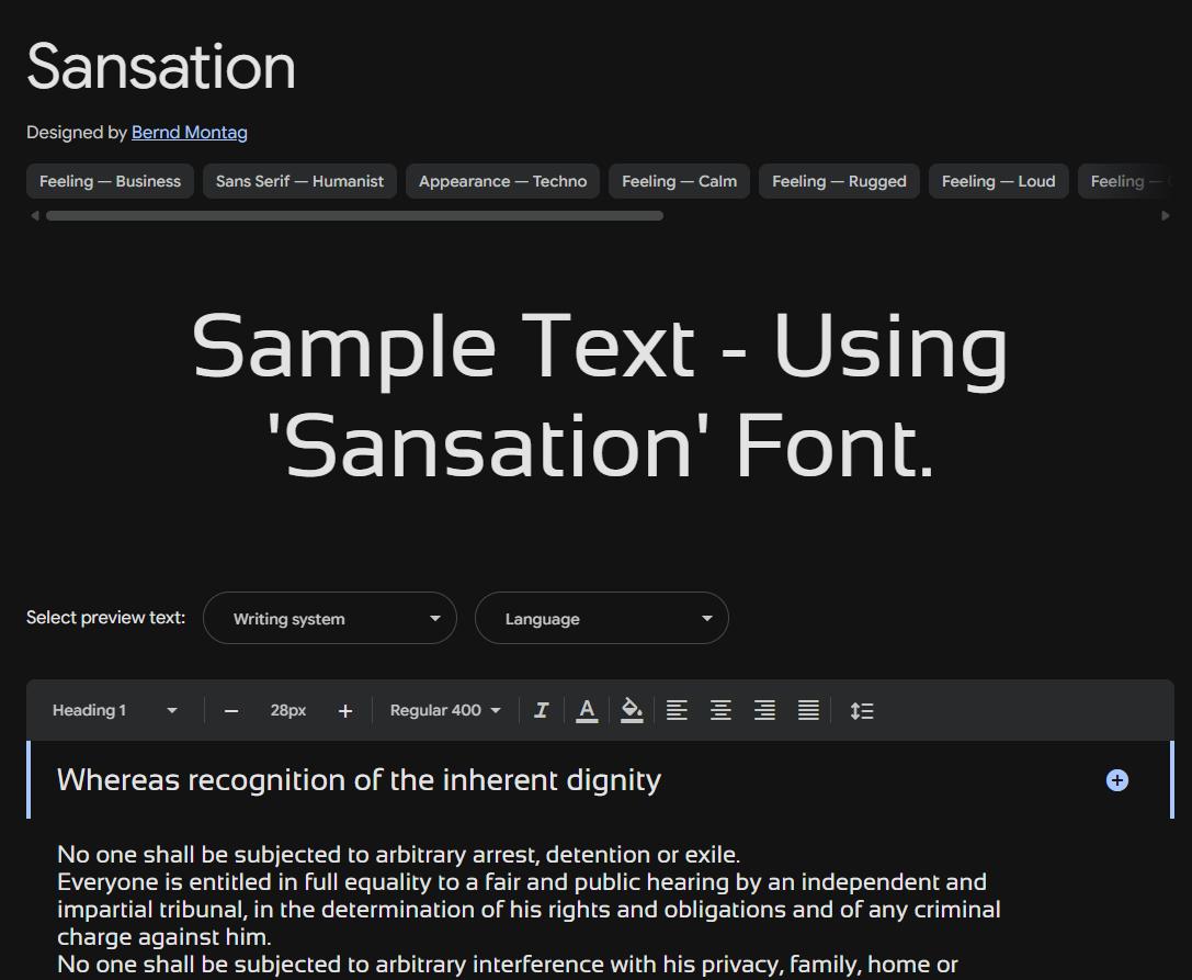 Image sample preview for text using Sansation font family