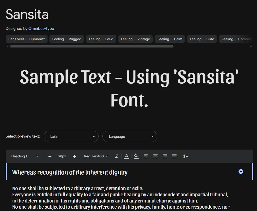 Image sample preview for text using Sansita font family