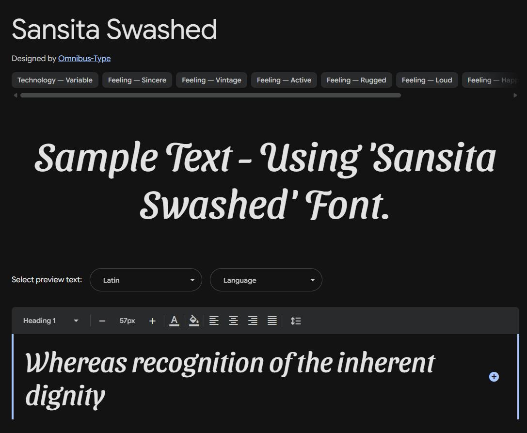 Image sample preview for text using Sansita Swashed font family