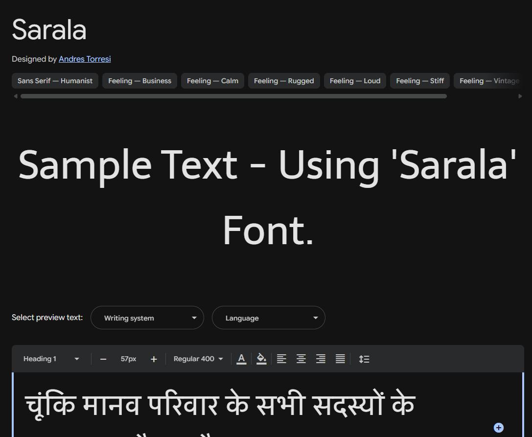 Image sample preview for text using Sarala font family