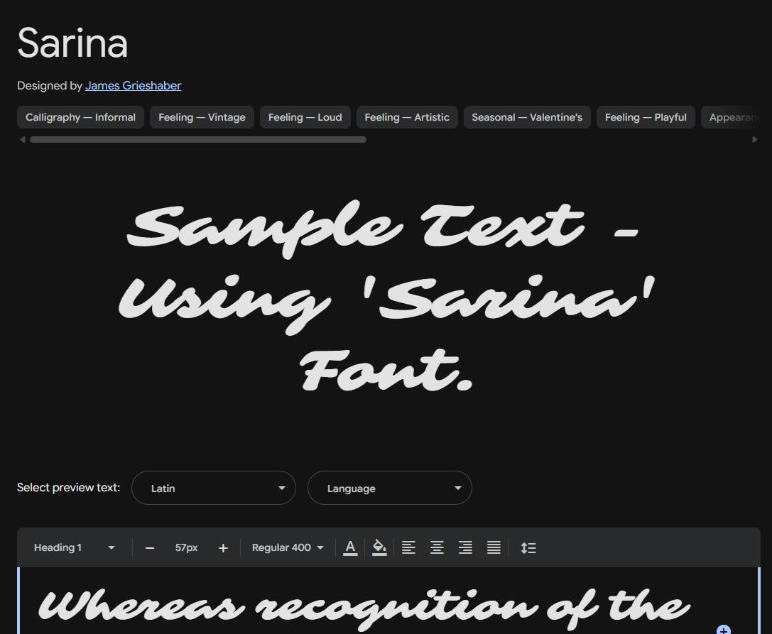 Image sample preview for text using Sarina font family