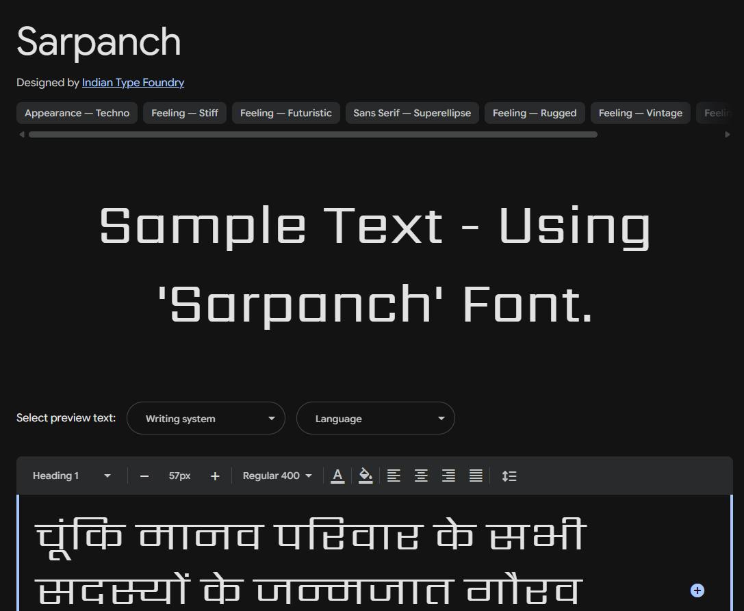 Image sample preview for text using Sarpanch font family