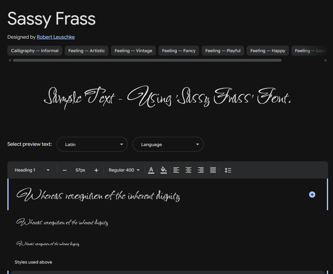 Image sample preview for text using Sassy Frass font family