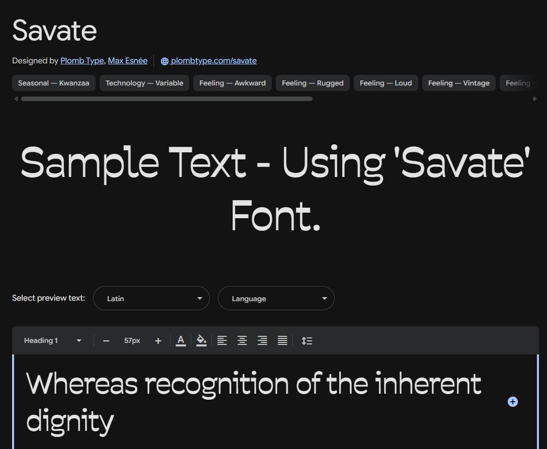 Image sample preview for text using Savate font family