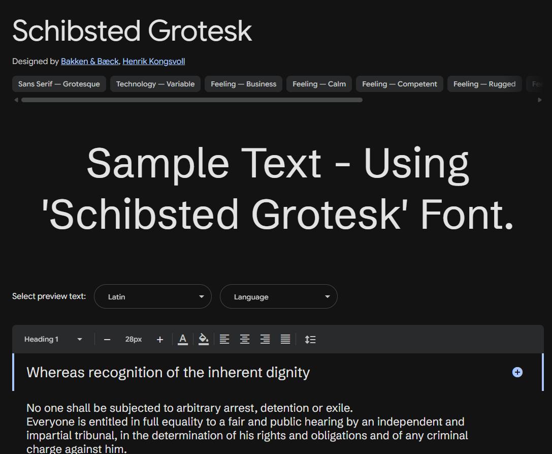 Image sample preview for text using Schibsted Grotesk font family