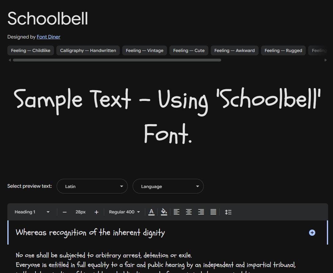 Image sample preview for text using Schoolbell font family