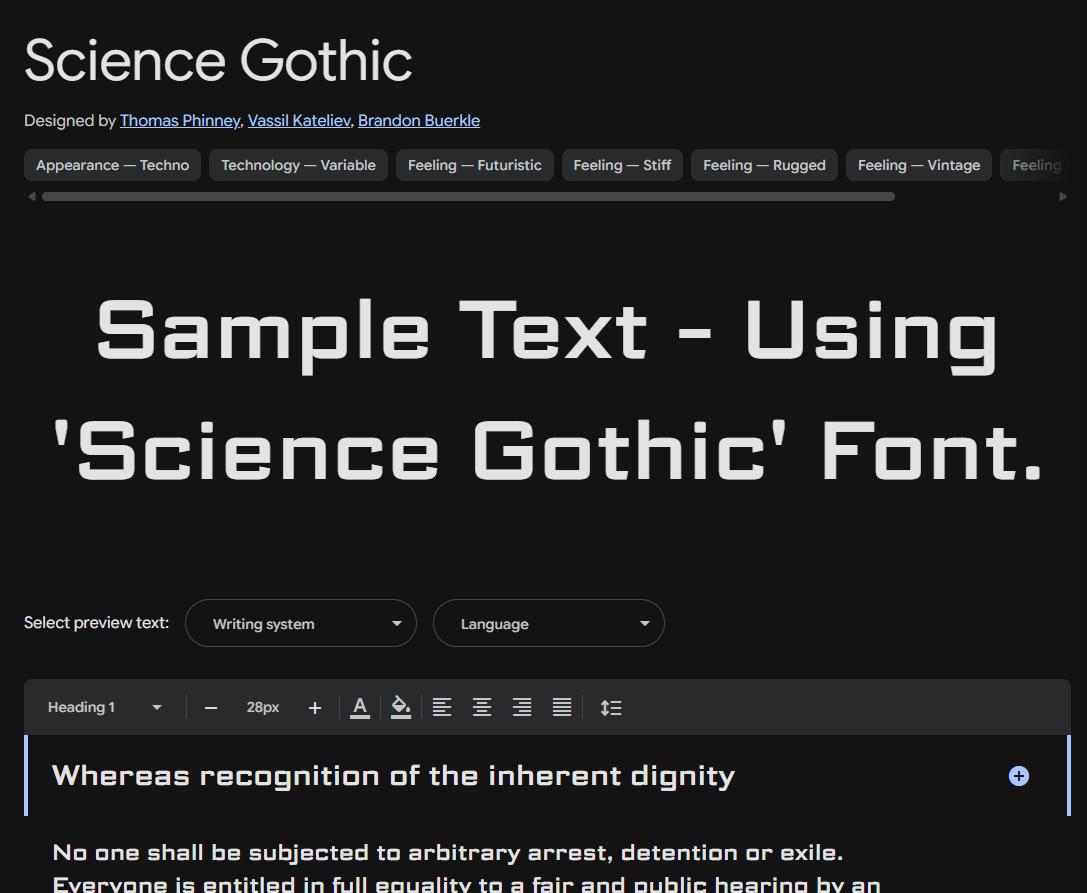 Image sample preview for text using Science Gothic font family