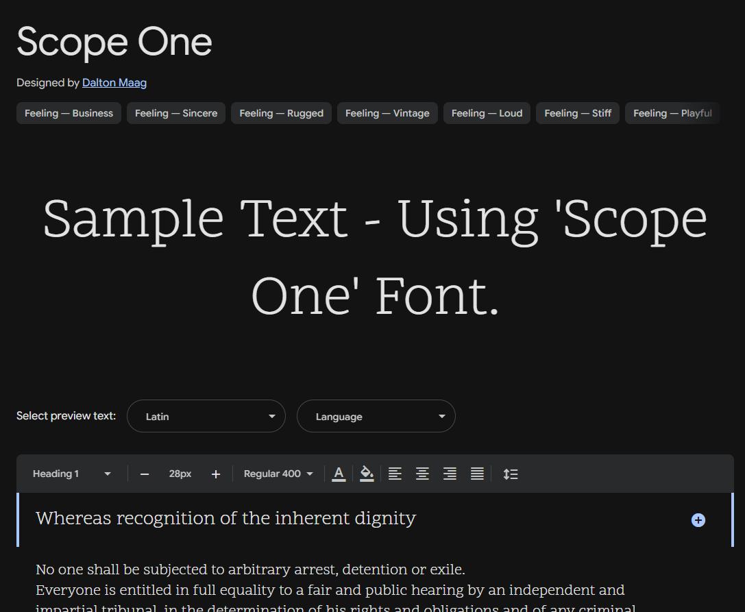 Image sample preview for text using Scope One font family
