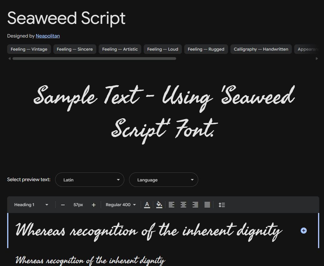 Image sample preview for text using Seaweed Script font family