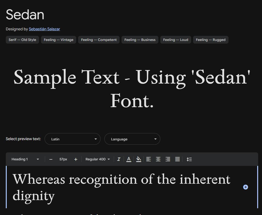 Image sample preview for text using Sedan font family