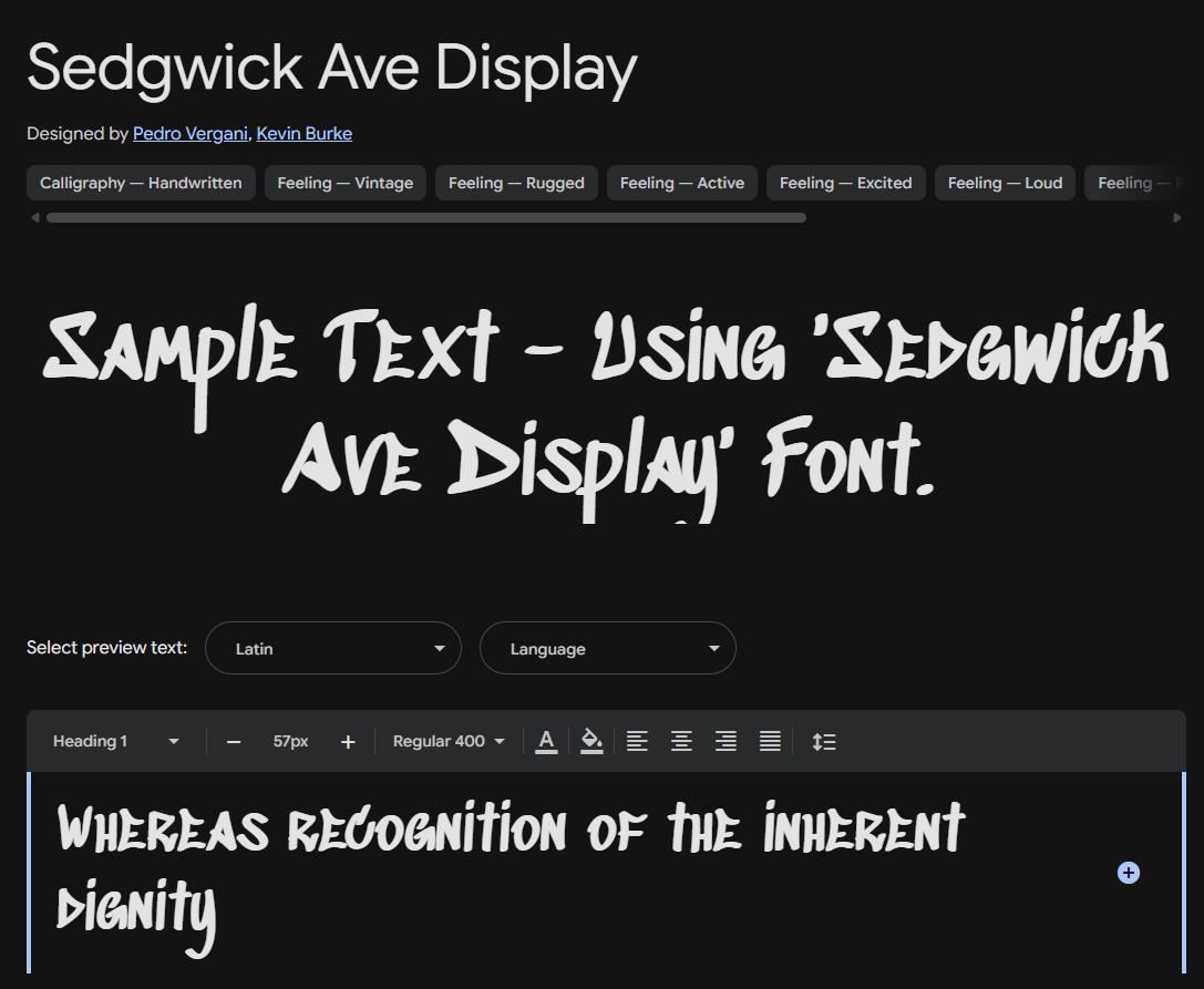 Image sample preview for text using Sedgwick Ave Display font family