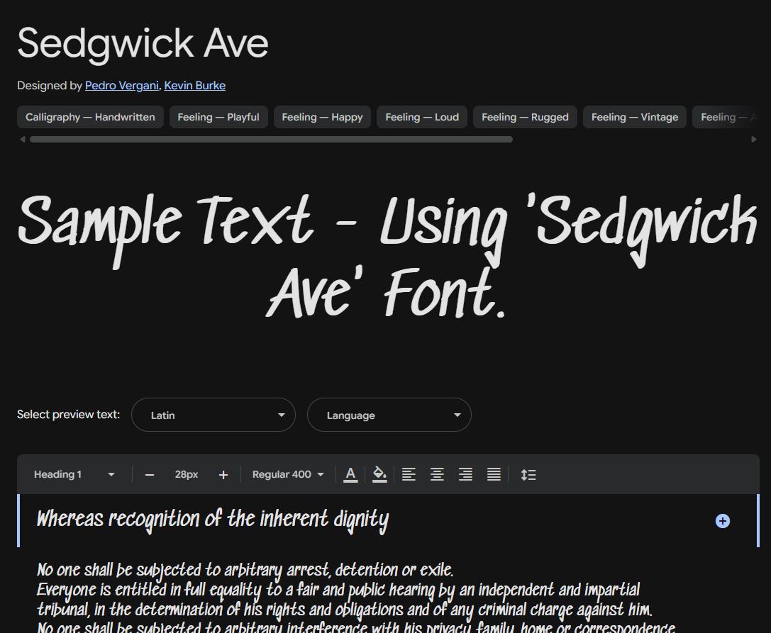 Image sample preview for text using Sedgwick Ave font family