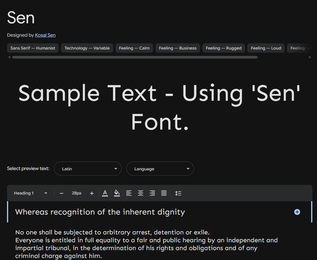 Image sample preview for text using Sen font family