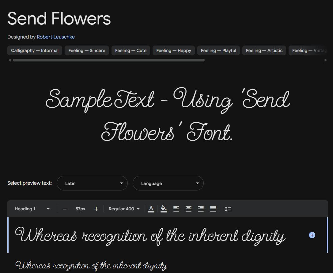 Image sample preview for text using Send Flowers font family