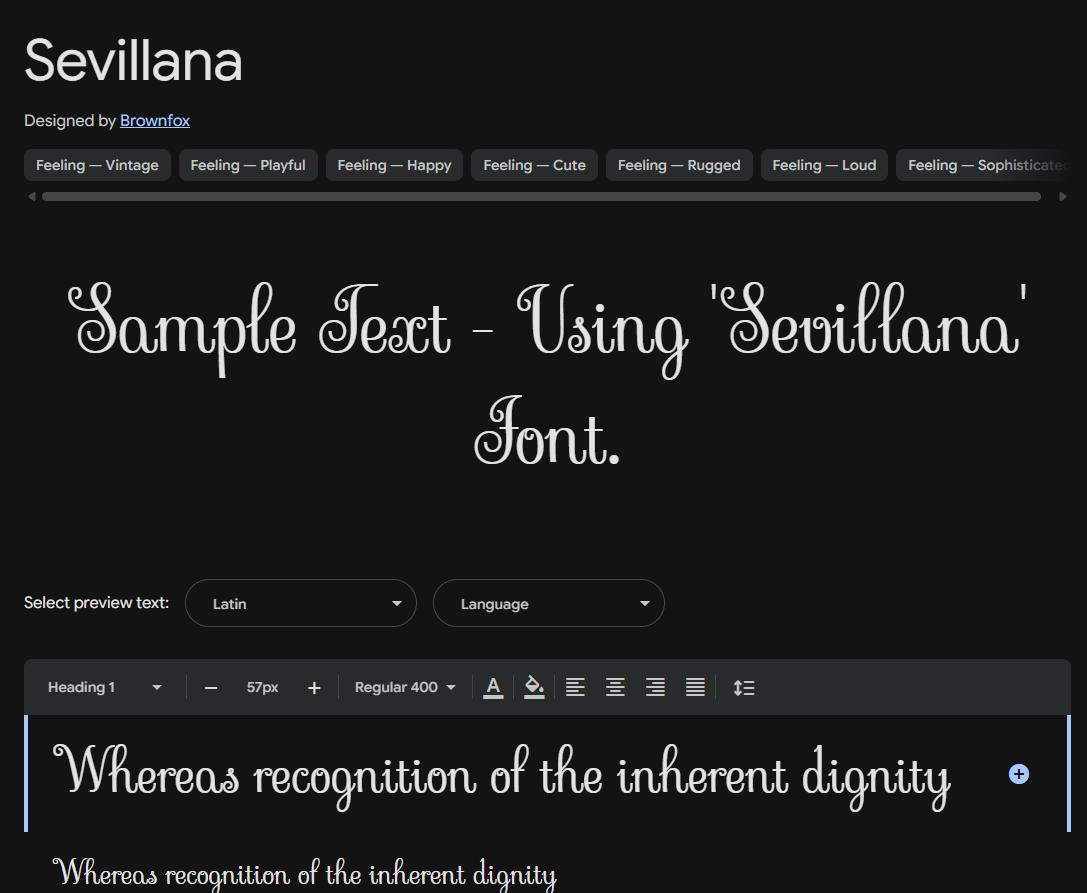Image sample preview for text using Sevillana font family