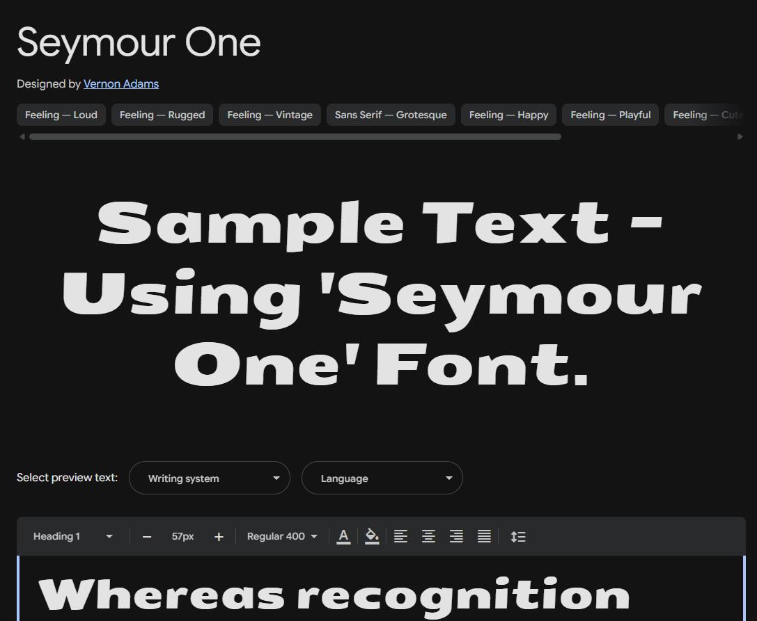 Image sample preview for text using Seymour One font family