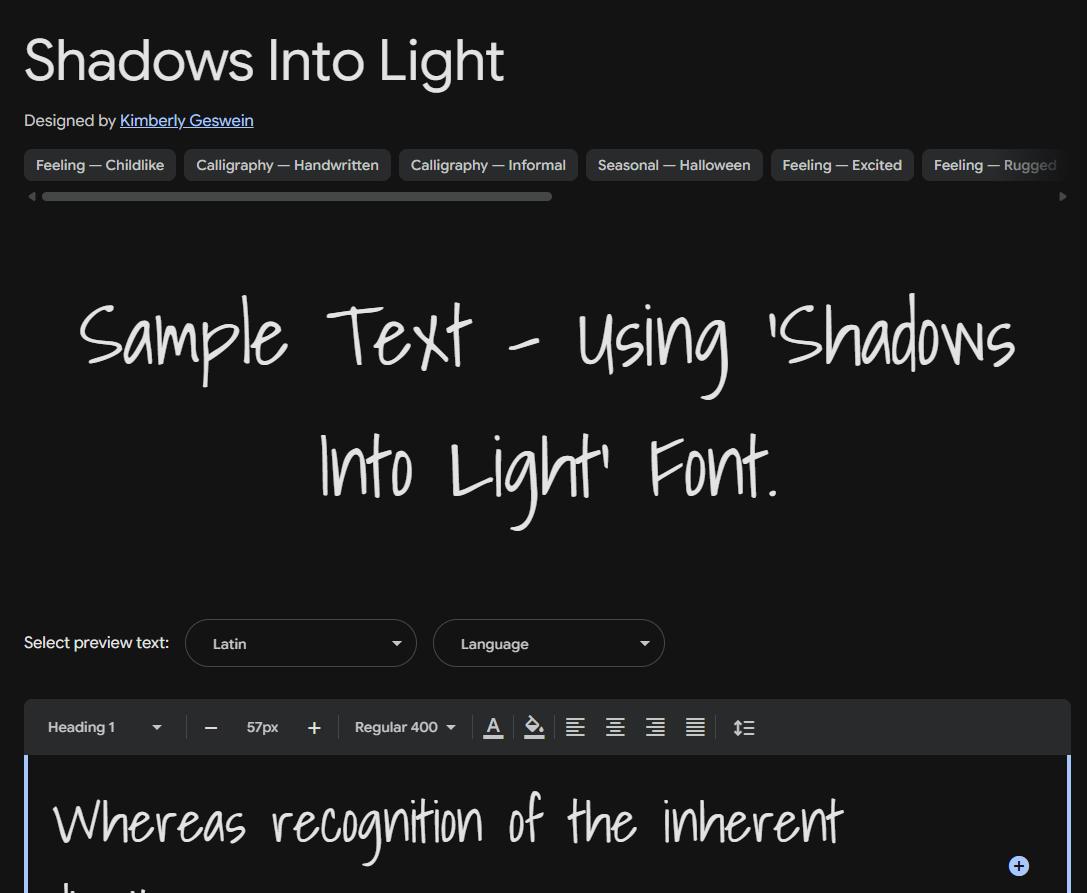 Image sample preview for text using Shadows Into Light font family