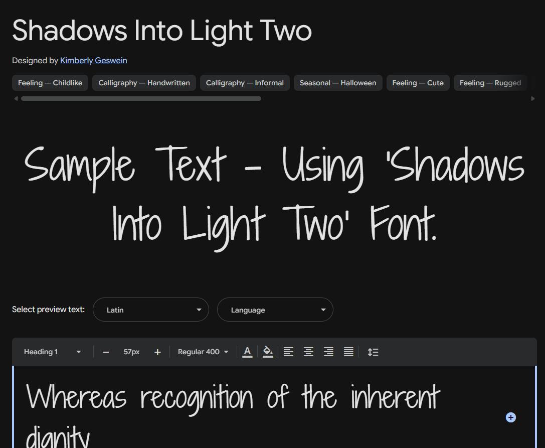 Image sample preview for text using Shadows Into Light Two font family