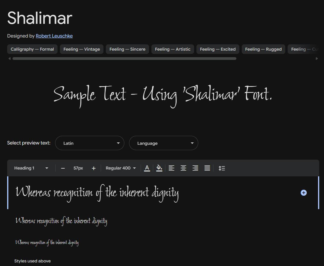 Image sample preview for text using Shalimar font family