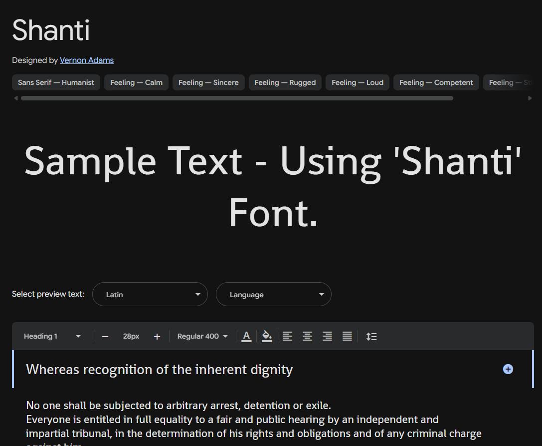 Image sample preview for text using Shanti font family