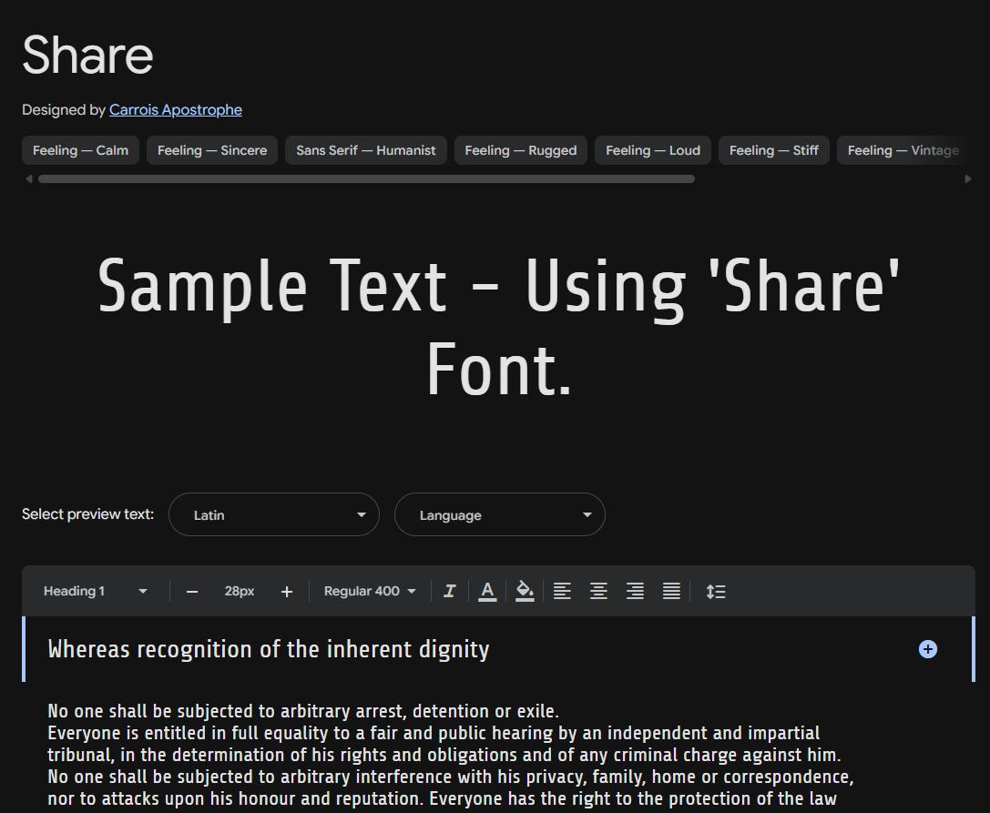 Image sample preview for text using Share font family