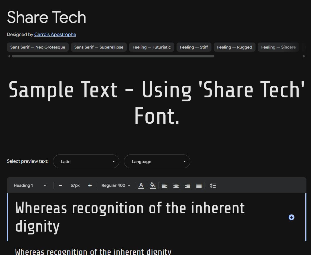 Image sample preview for text using Share Tech font family