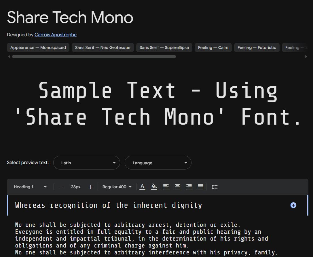 Image sample preview for text using Share Tech Mono font family