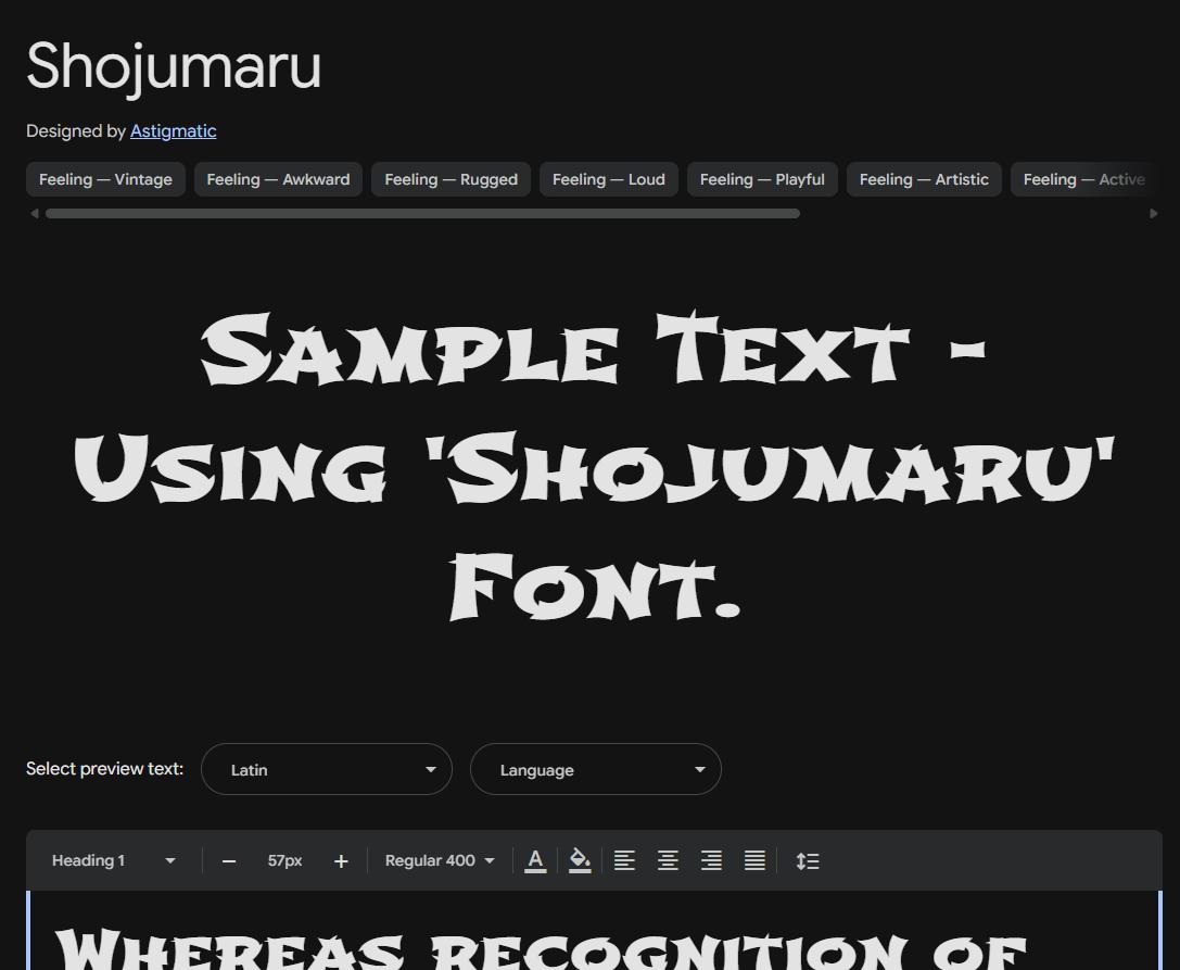 Image sample preview for text using Shojumaru font family