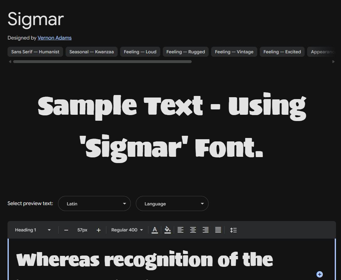 Image sample preview for text using Sigmar font family