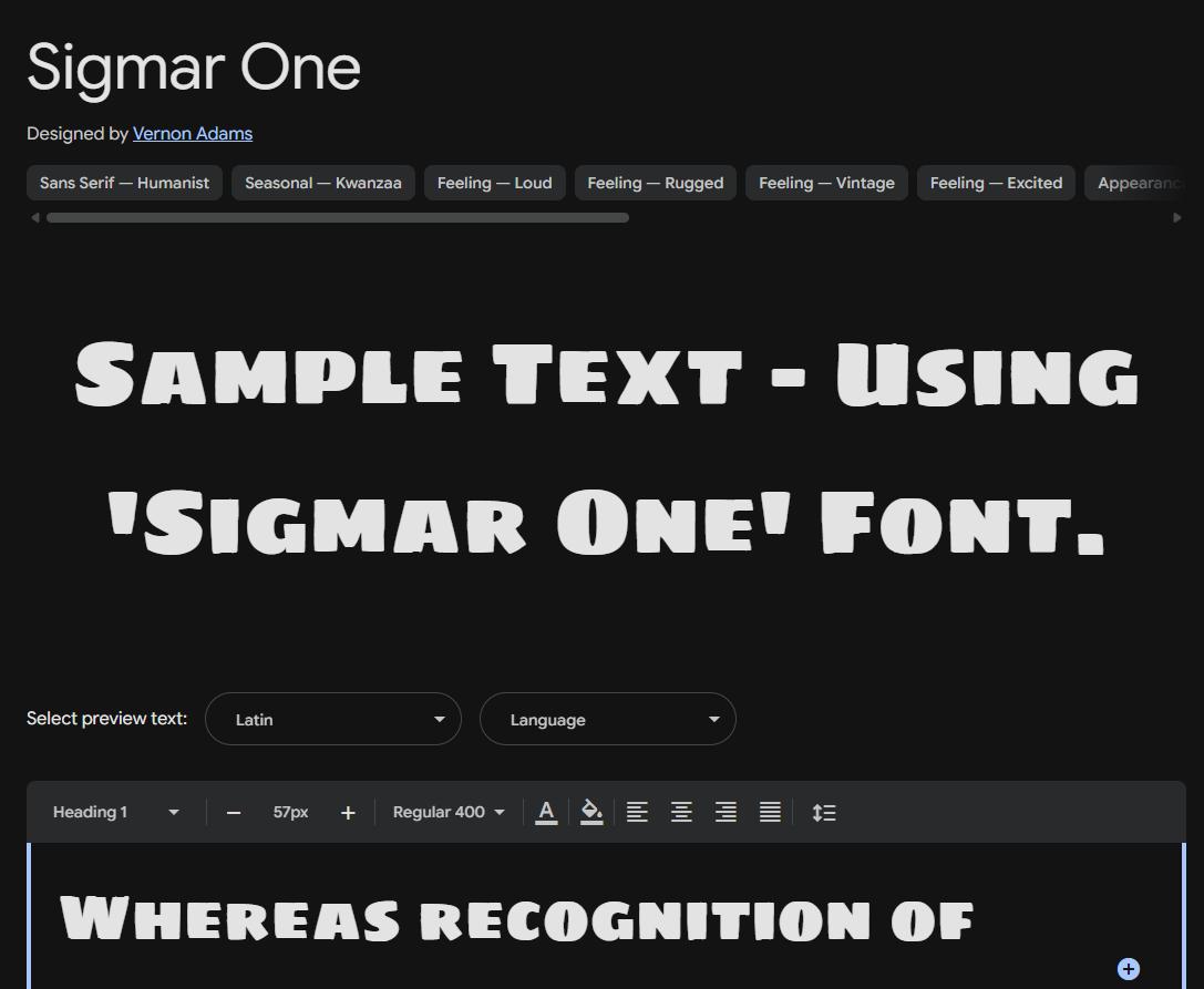 Image sample preview for text using Sigmar One font family