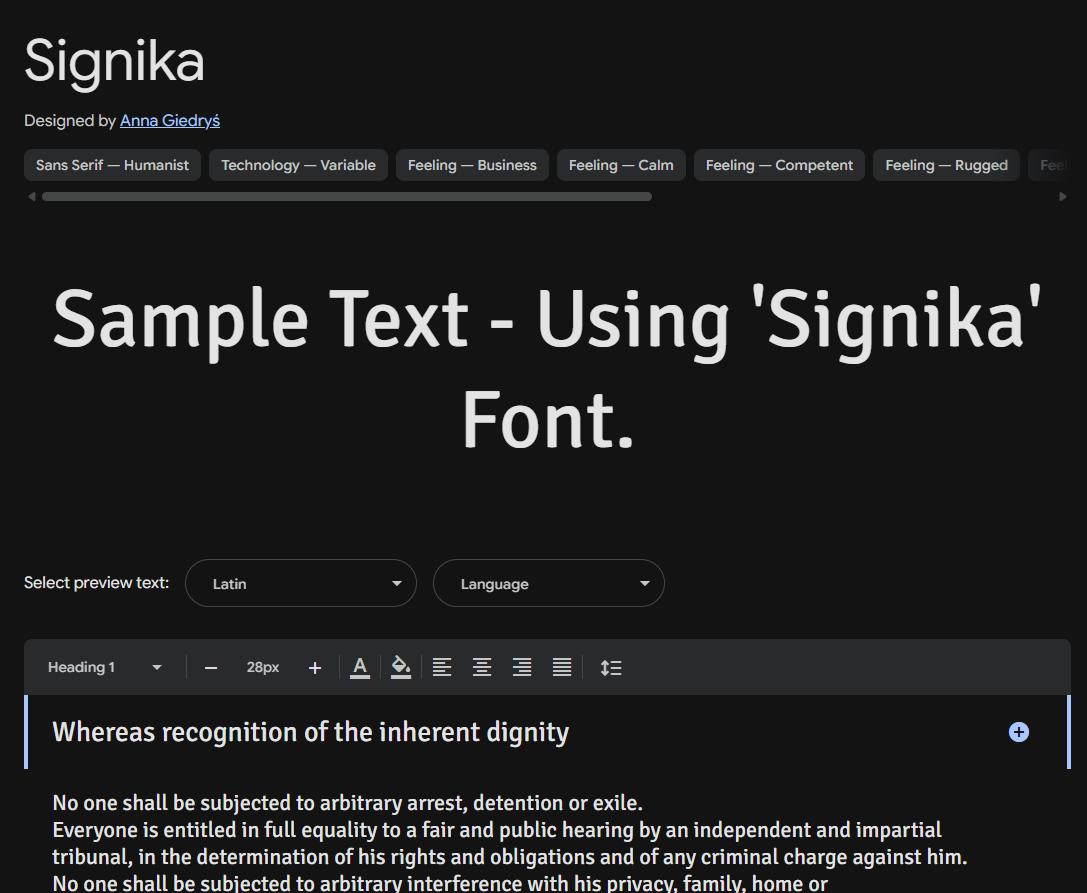 Image sample preview for text using Signika font family