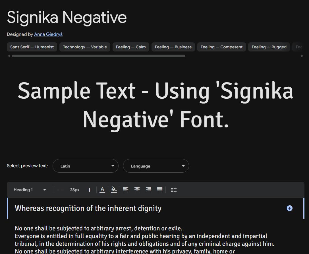 Image sample preview for text using Signika Negative font family