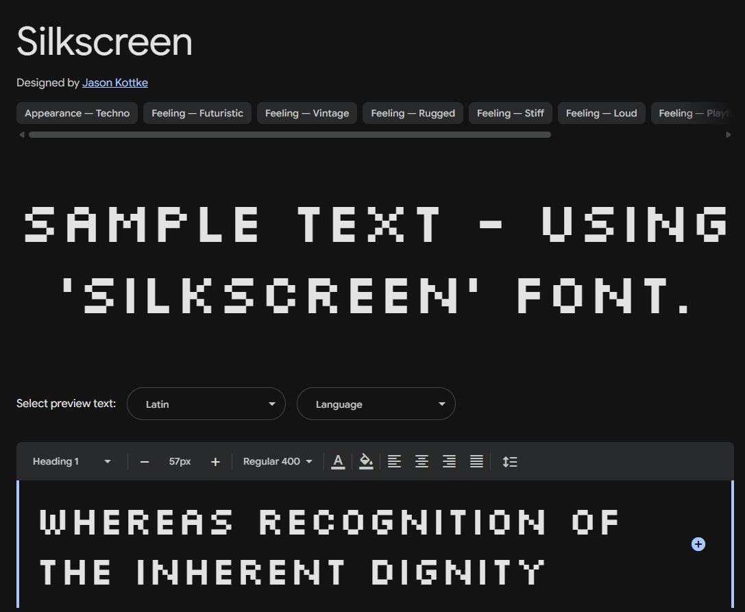 Image sample preview for text using Silkscreen font family