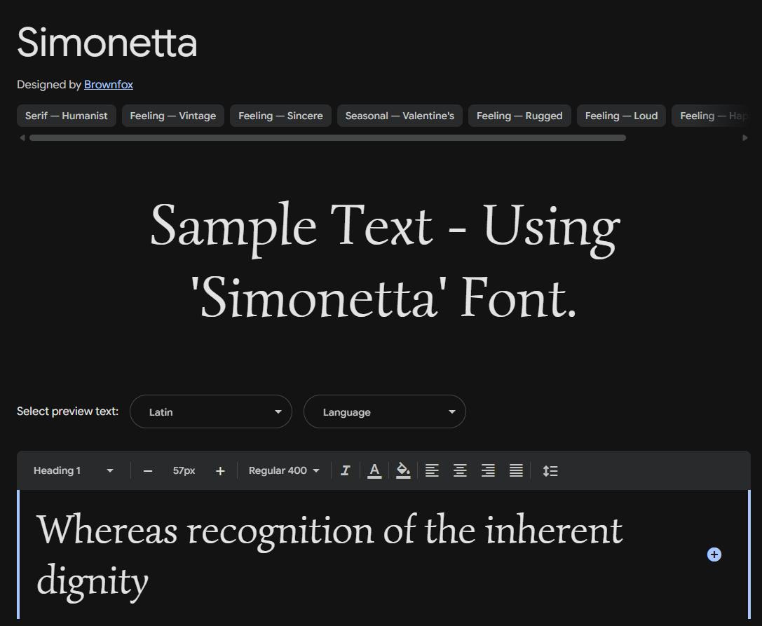 Image sample preview for text using Simonetta font family