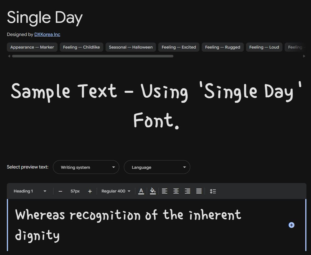 Image sample preview for text using Single Day font family