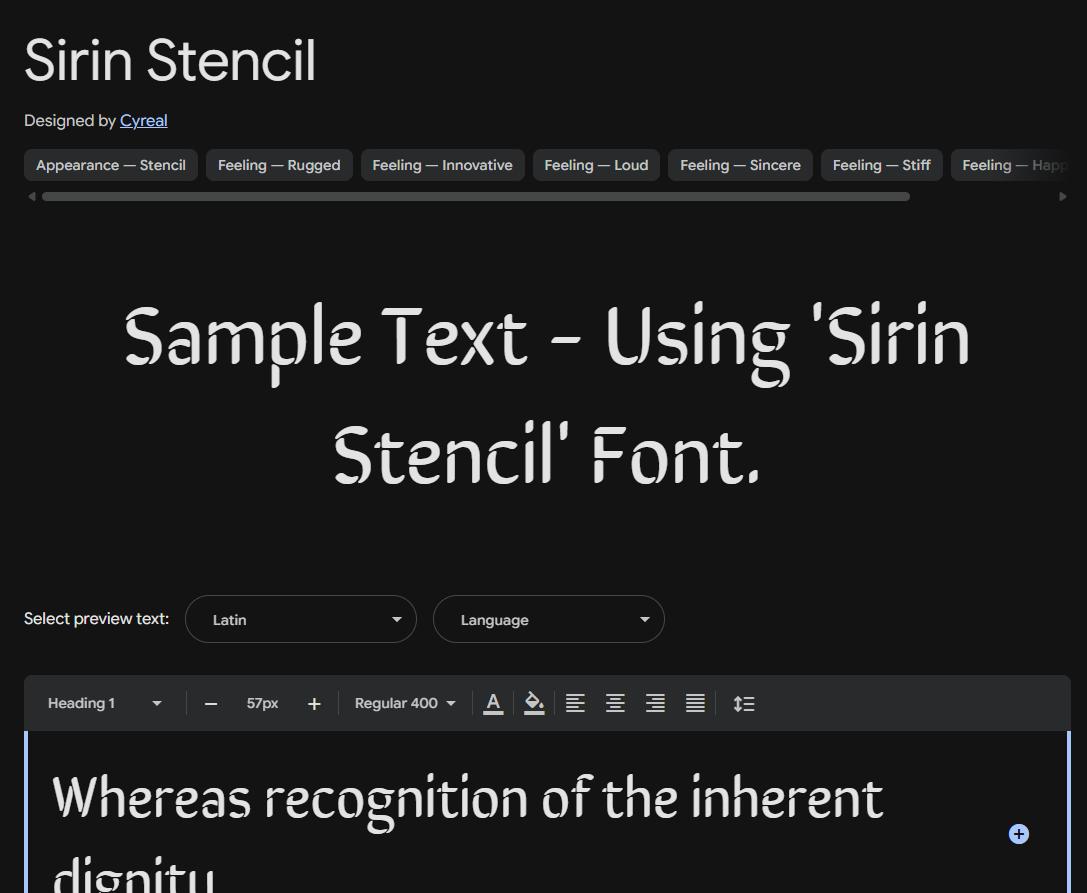 Image sample preview for text using Sirin Stencil font family
