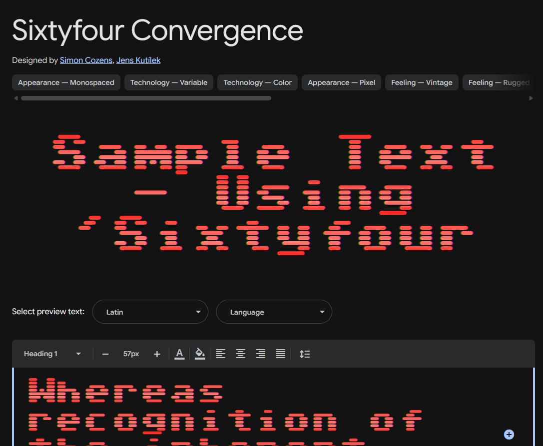 Image sample preview for text using Sixtyfour Convergence font family