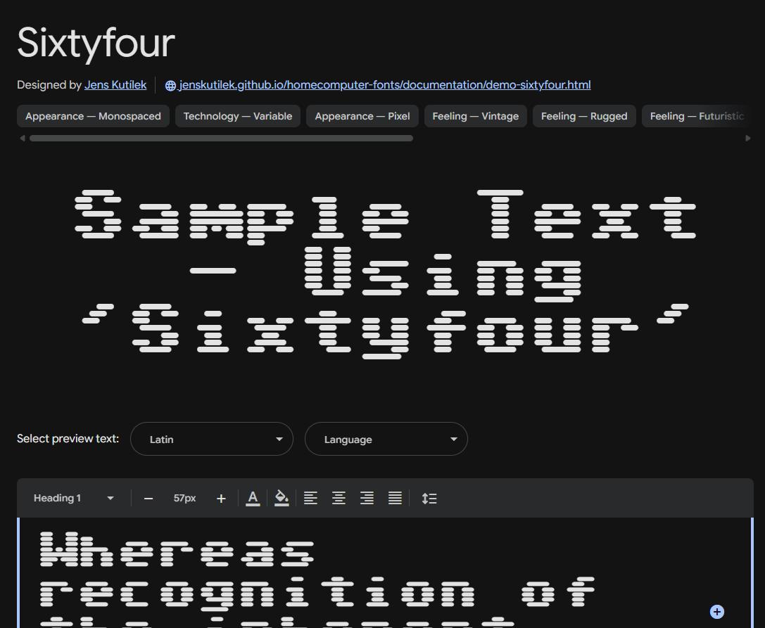 Image sample preview for text using Sixtyfour font family