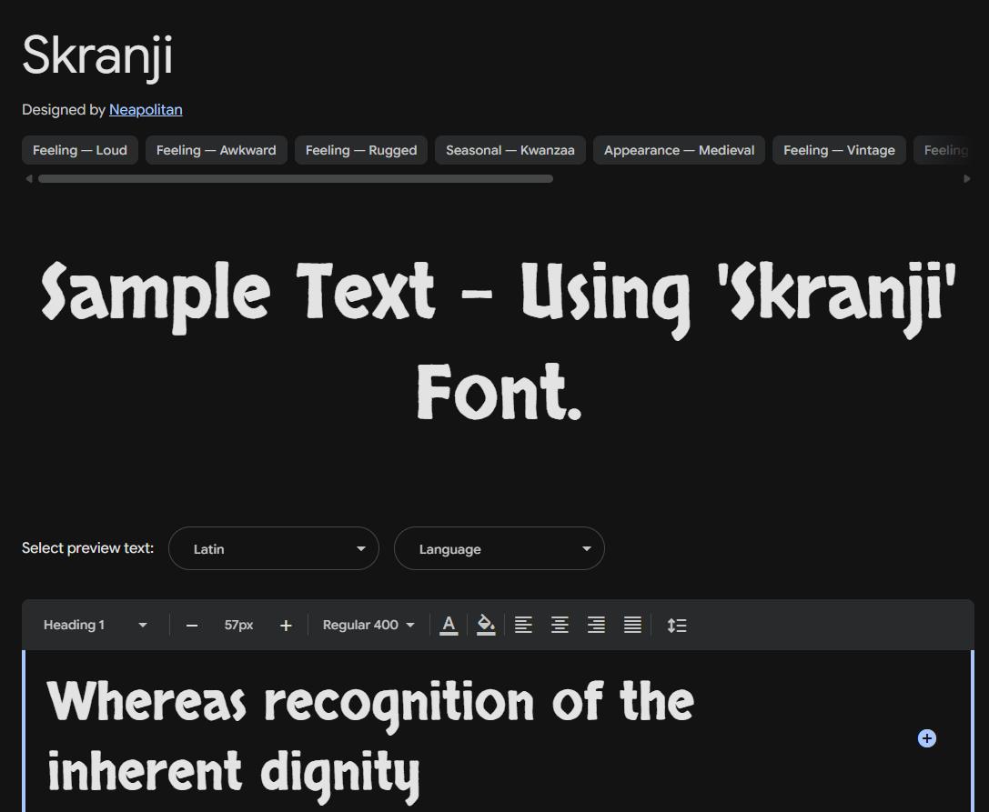 Image sample preview for text using Skranji font family
