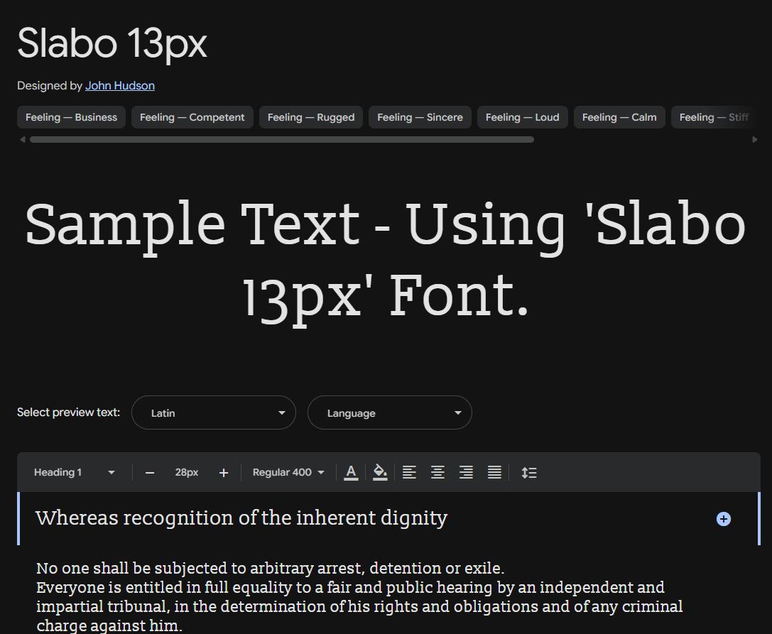 Image sample preview for text using Slabo 13px font family