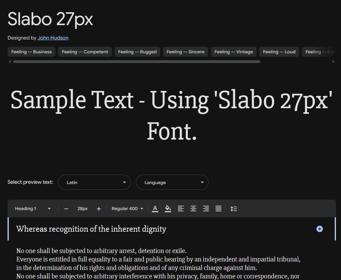 Image sample preview for text using Slabo 27px font family