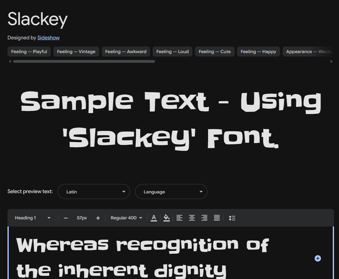 Image sample preview for text using Slackey font family